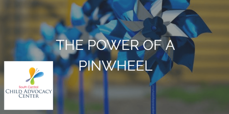 Blue Pinwheels with the words the power of a pinwheel printed on it