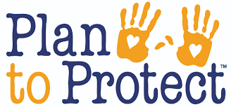 An image with the words plan to protect and two handprints